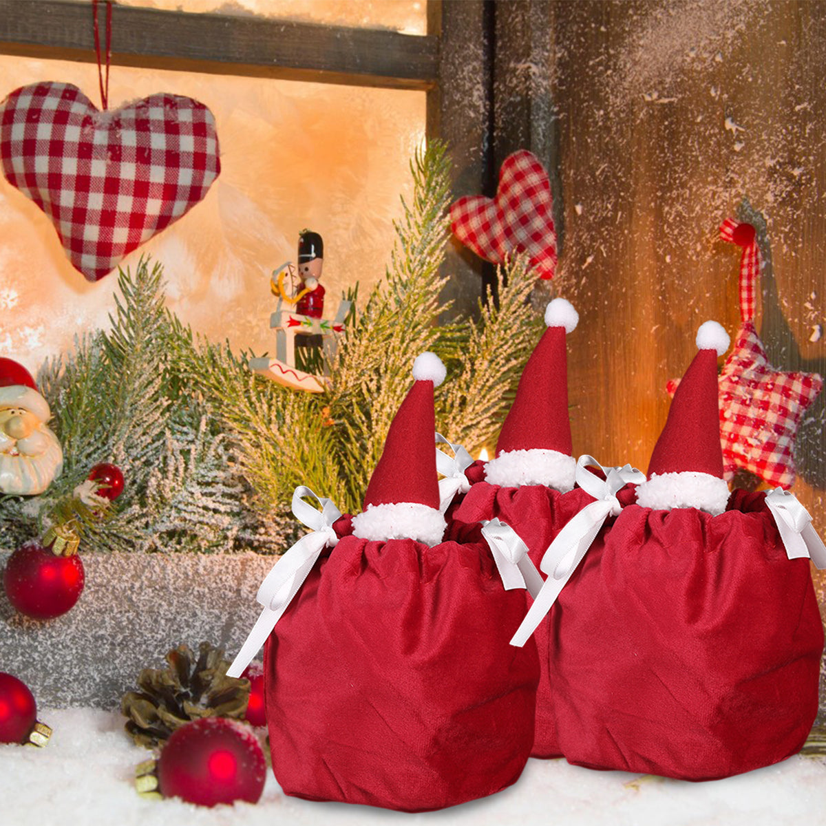 Christmas Treat Bags - 5 Packs Red & White Velvet Gift Wrap