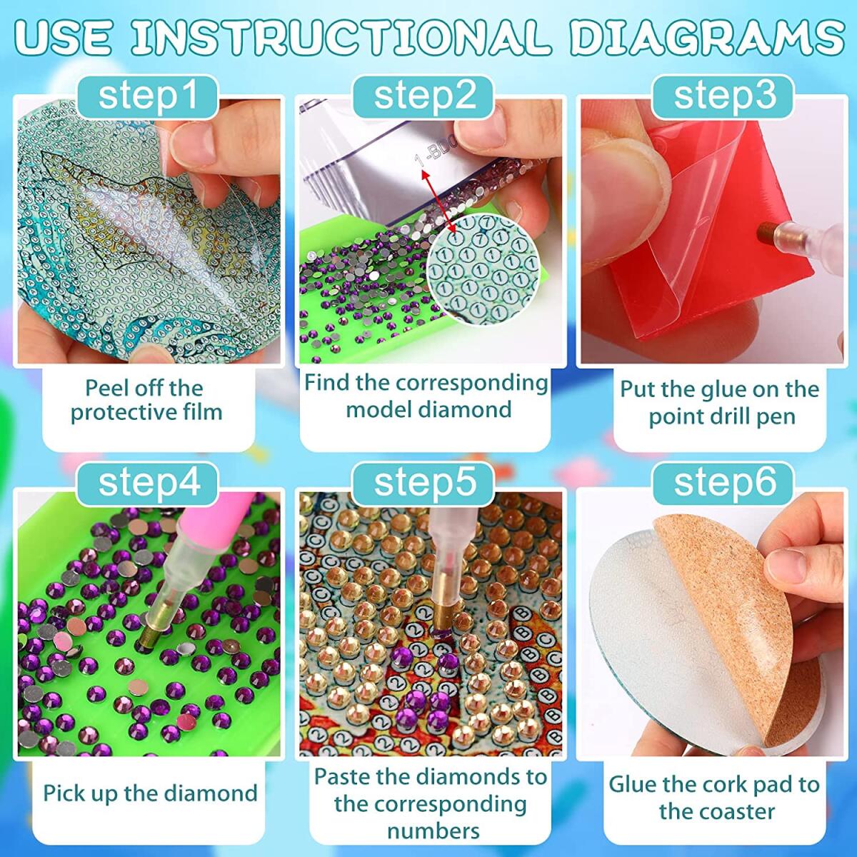 16-Piece Rhinestone Diamond Coaster Set
