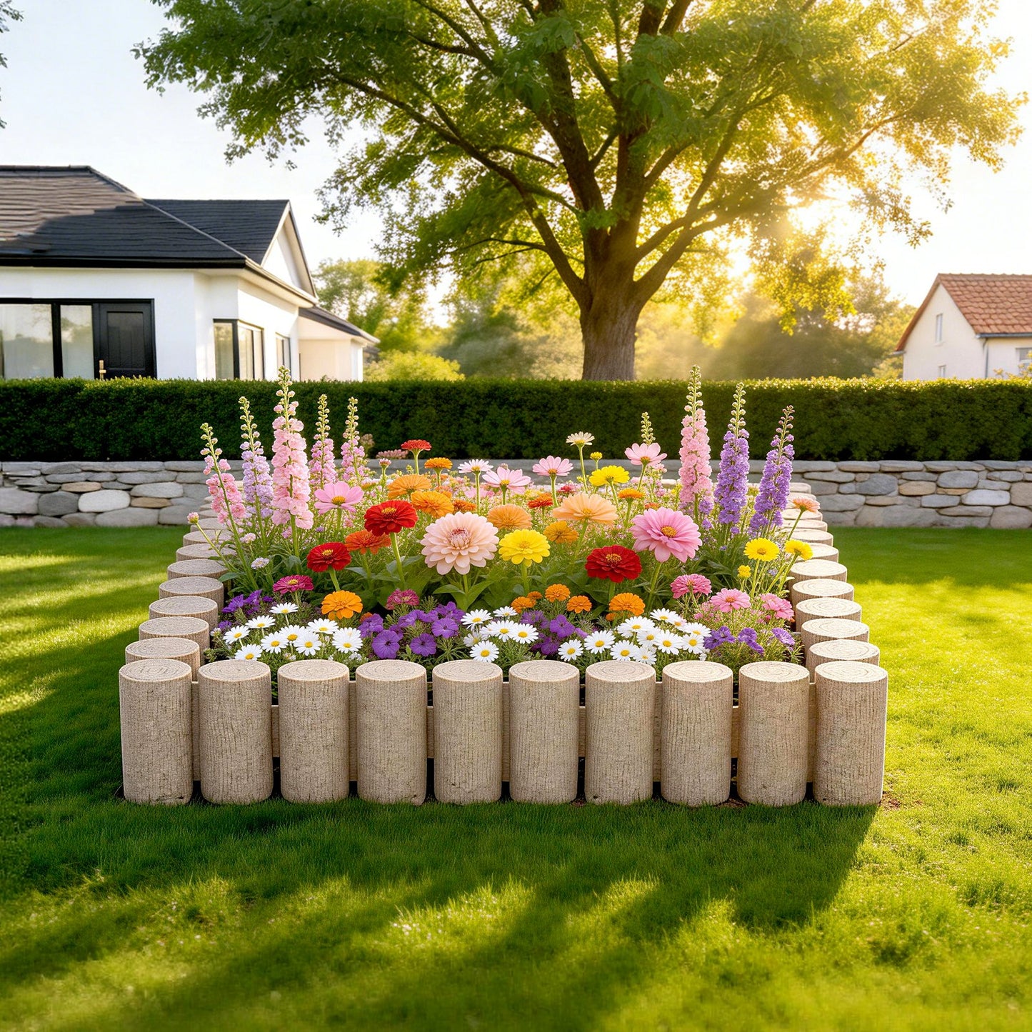 Faux Wood Garden Edging Border Kit - 13.7 Ft No Dig Landscape Blocks for Lawn & Flower Beds