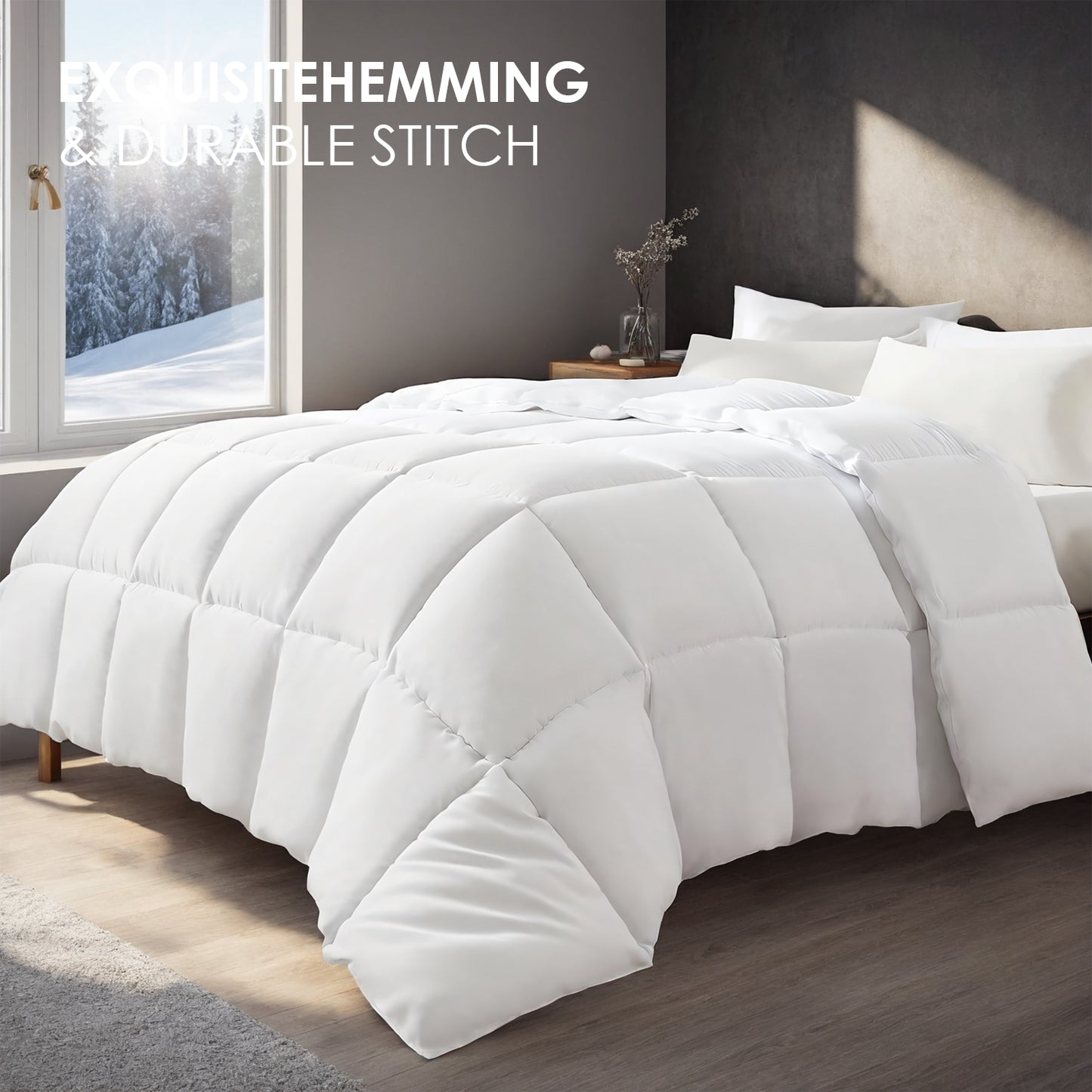 Luxury White Checkered Quilted Duvet Set - Winter-Weight Comfort