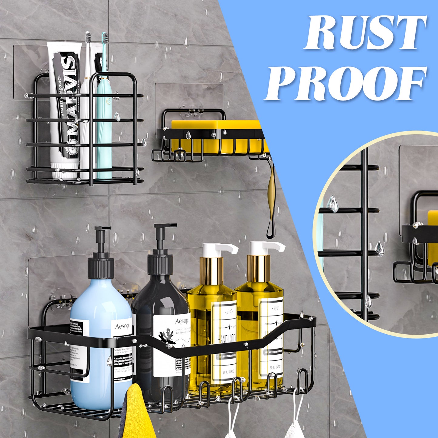 Five-Piece Bathroom Storage Rack Set - Stainless Steel Modern Organizer