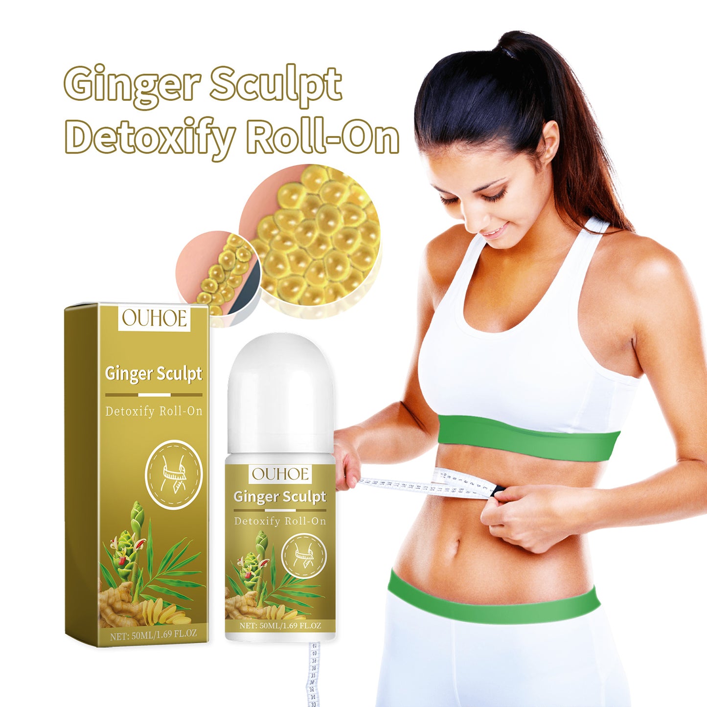 Ginger Sculpt Detoxify Roll-On - Firming Body Contour Massage Tool - 50ml