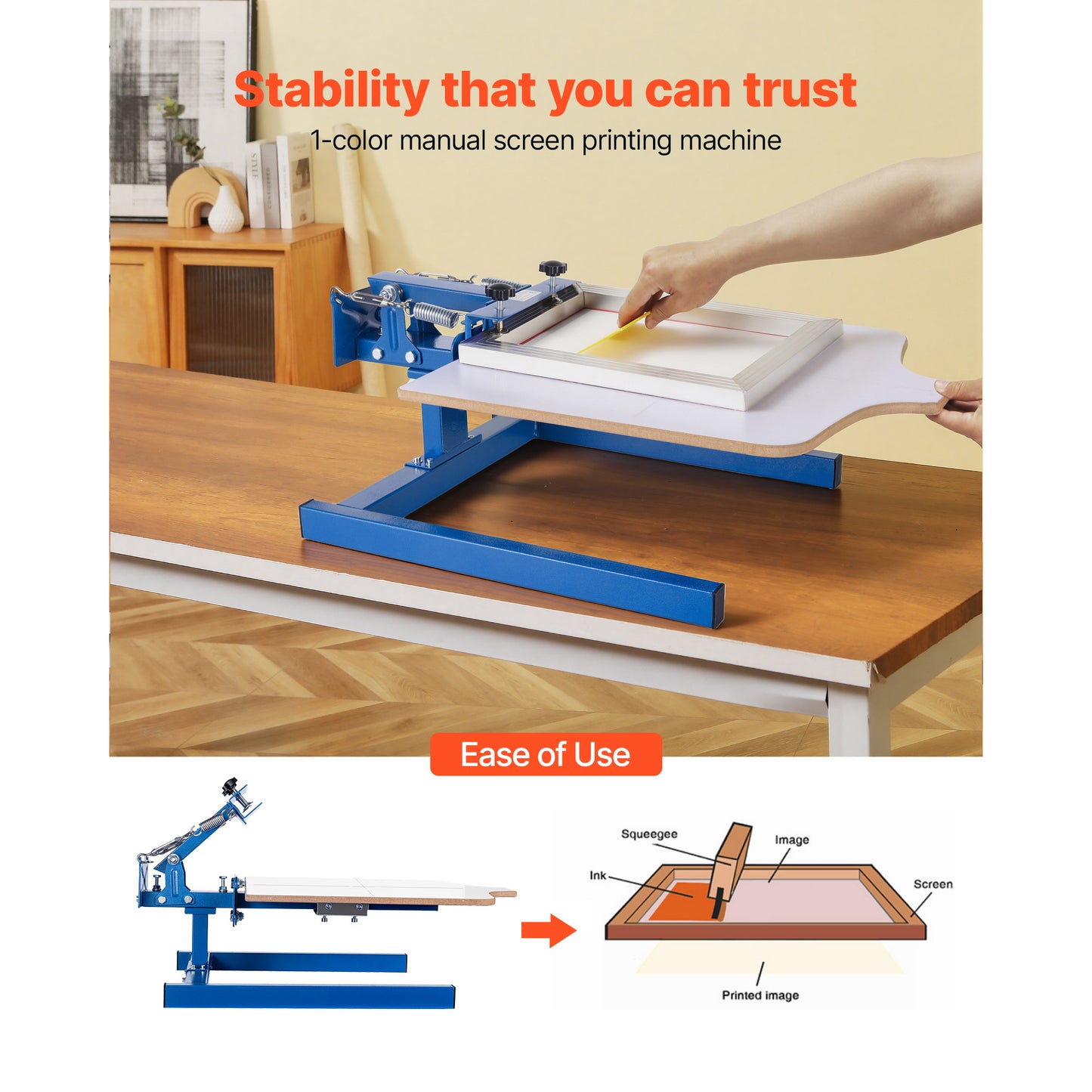 1 Color Screen Printing Machine with 21.3x17.7 In Platen - DIY, Home & Commercial