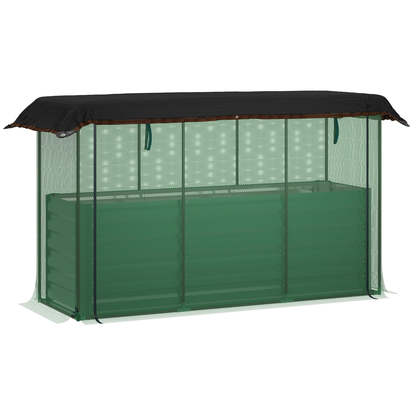 Galvanized Steel Raised Garden Bed with Crop Cage and Shade Cloth - Outdoor Planter Box, Green
