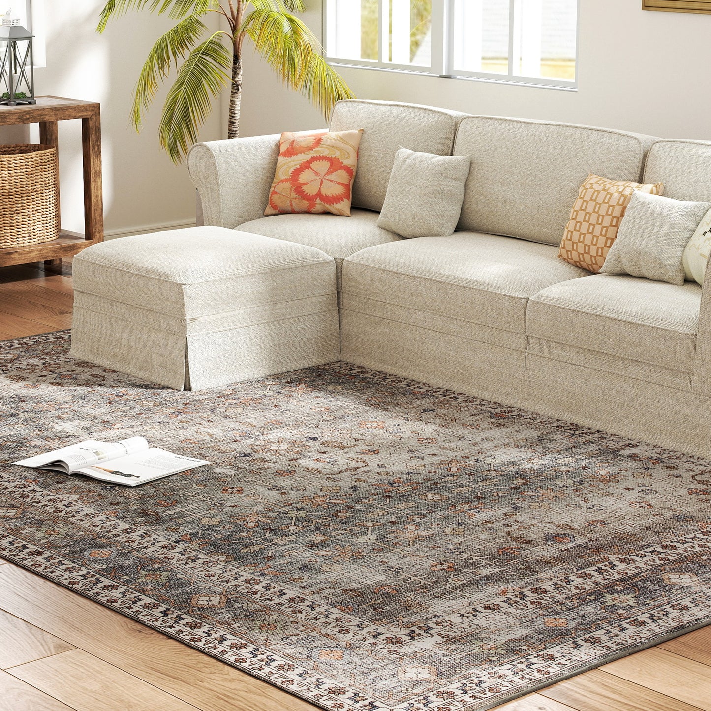 Machine Washable Area Rug 8x10 - Dark Mixed-Brown Traditional Design