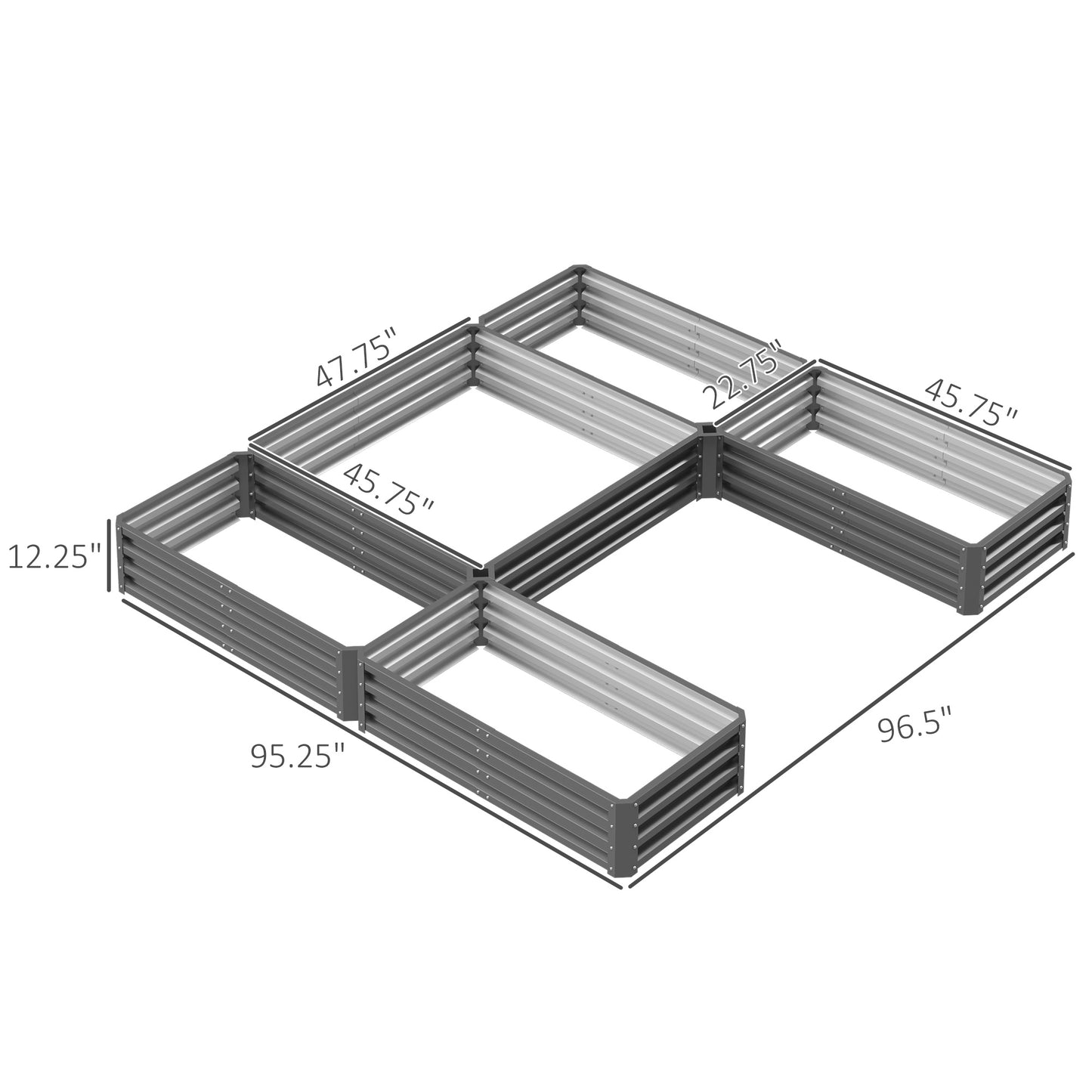 Large Steel Raised Garden Bed Set of 5 for Outdoor Plants and Vegetables - Gray 8x8ft