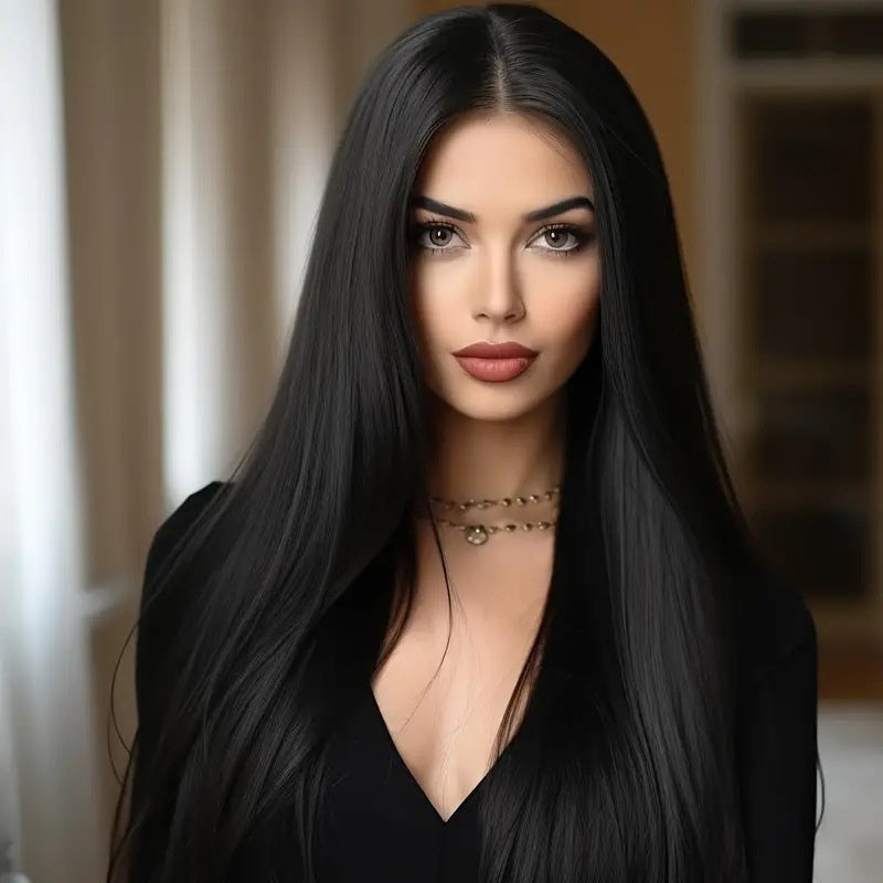Long Straight Black Wig for Daily Wear - Full Head Cosplay Hair Extension