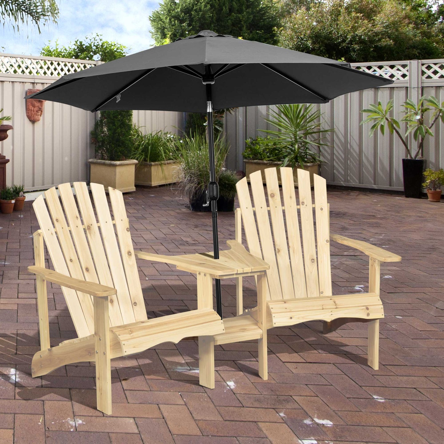 Adirondack Chair Set with Outdoor Table & Umbrella Hole - Natural