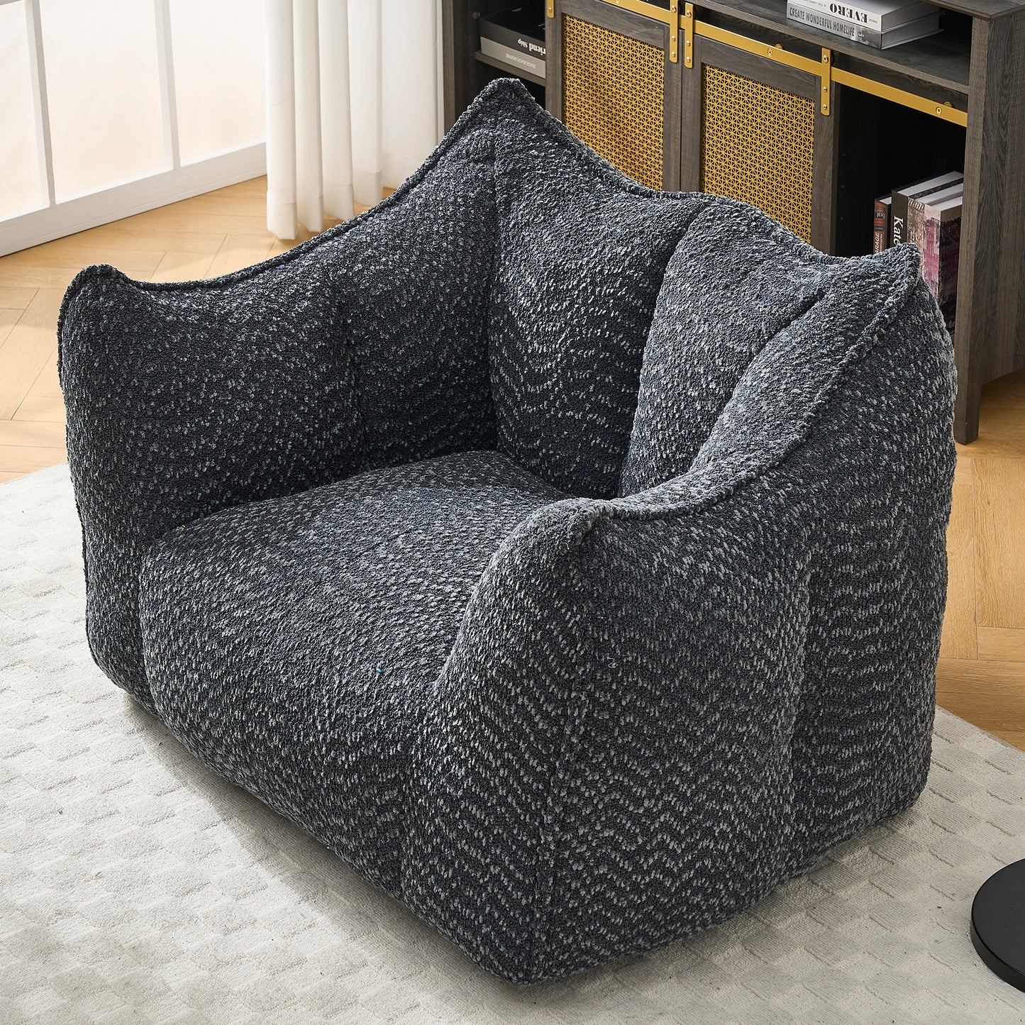 Comfortable Chenille Bean Bag Chair - Black Lazy Sofa