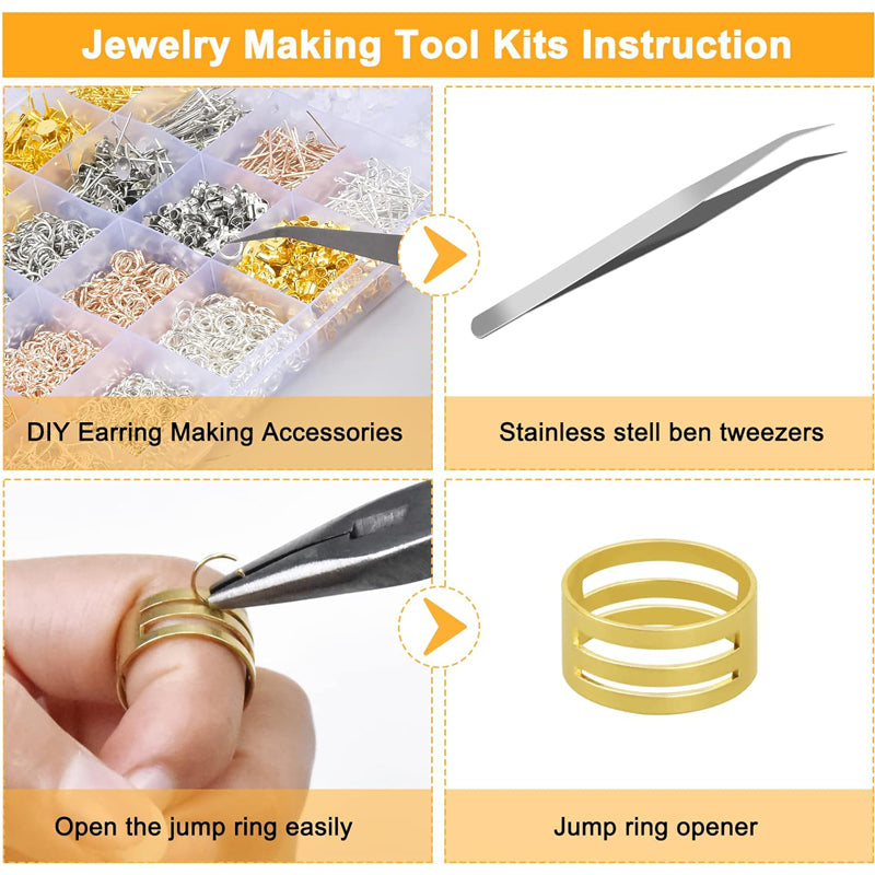 15-Grid Gold and Silver Earring Making Kit with Lobster Buckles