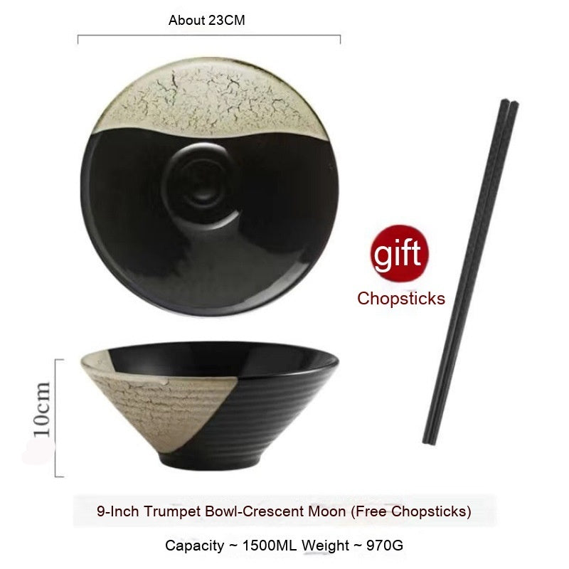 Large Ceramic Noodle Bowl - Frosted Chinese Style Tableware for Kitchen