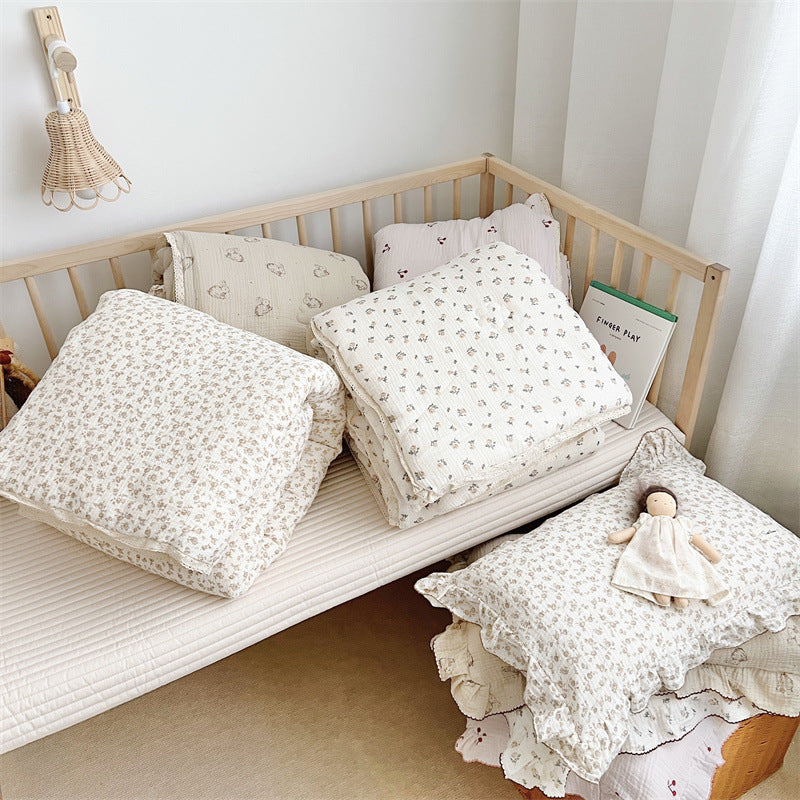Sweet Floral Cotton Gauze Quilt Bedding Set with Pillowcase Options