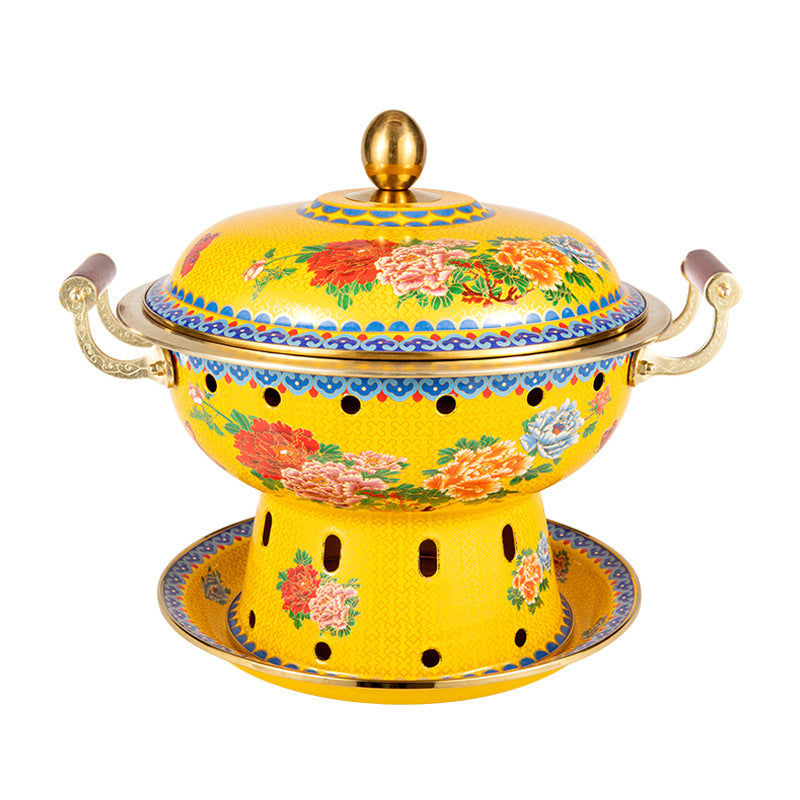 Pure Copper Enamel Flat Pot for Cooking, 26cm, Multiple Patterns & Colors