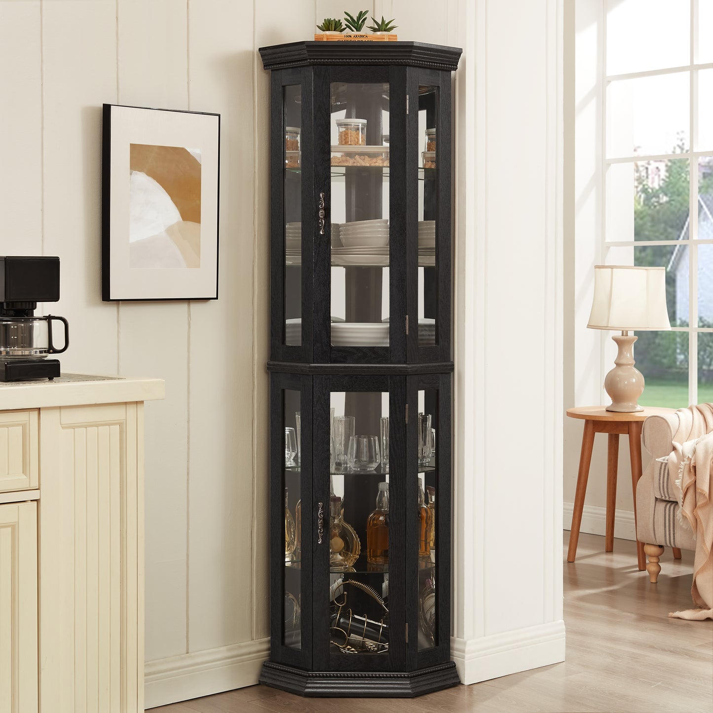 Lighted Corner Curio Cabinet - Glass Display Shelf With Tempered