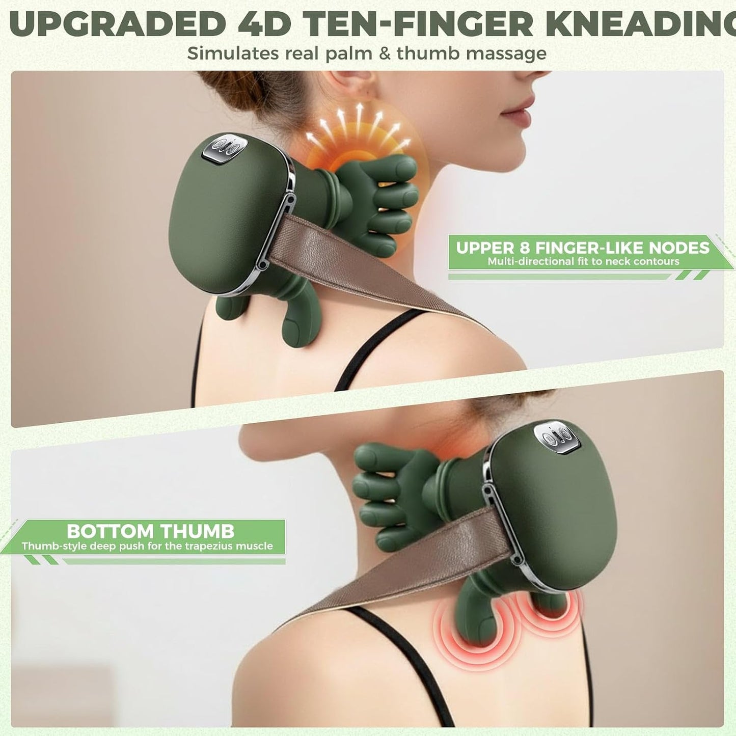 4D Kneading Neck Massager with Heat - Rechargeable & Wireless