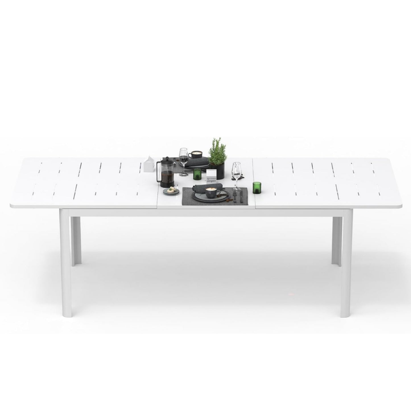 Expandable Patio Dining Table - Aluminum for 6-8 People, Ivory White