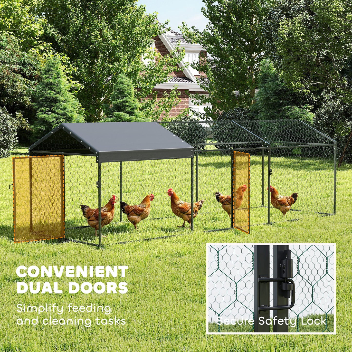 Large Metal Chicken Coop with Waterproof Cover for Poultry and Rabbits, Outdoor Cage