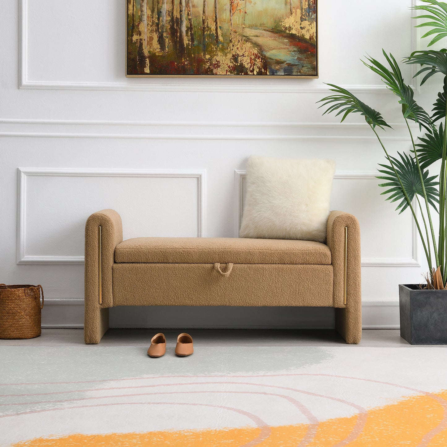 Modern Teddy Bed End Bench With Arms And Storage,Upholstered Large