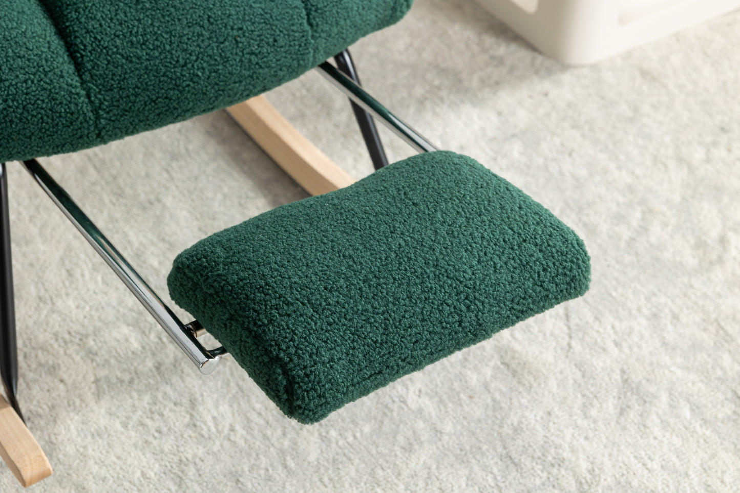 Teddy Fabric Rocking Chair with Adjustable Footstool - Green