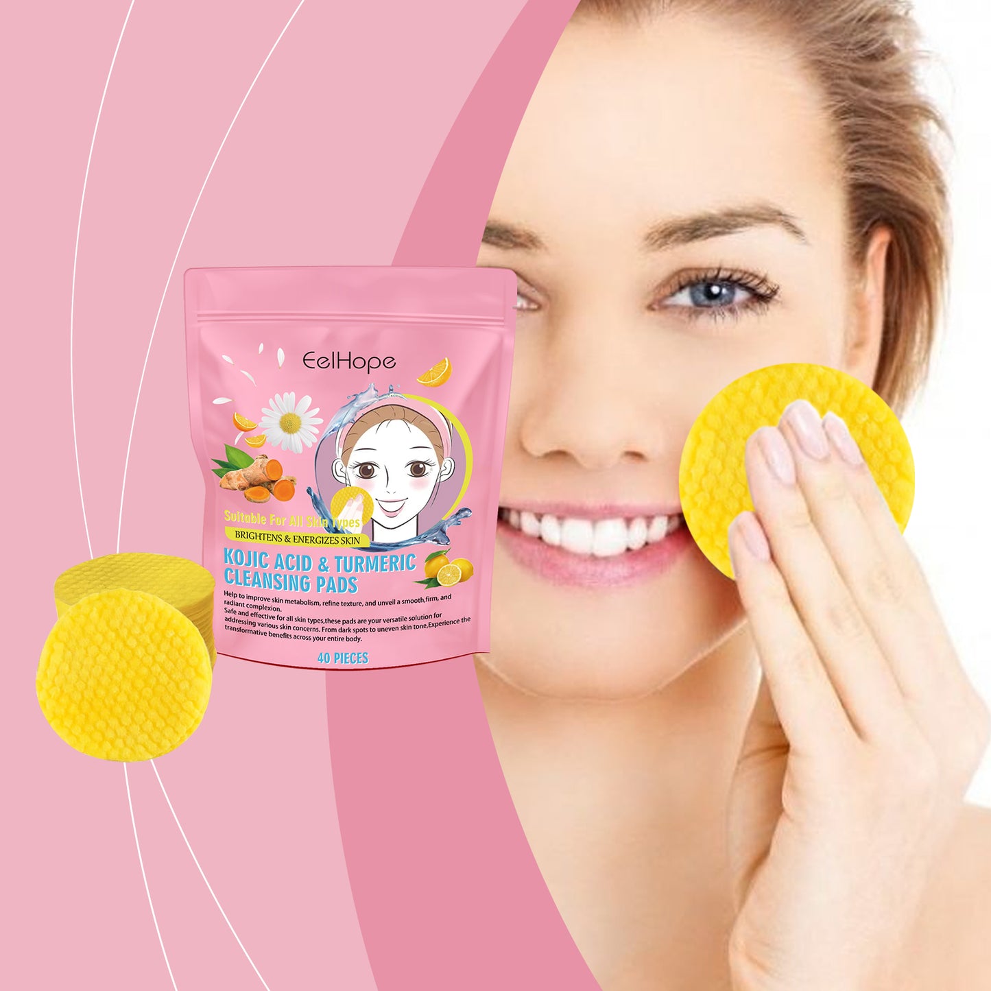 Turmeric Facial Cleansing Pads - 40 Count Exfoliating Skin Care Wipes