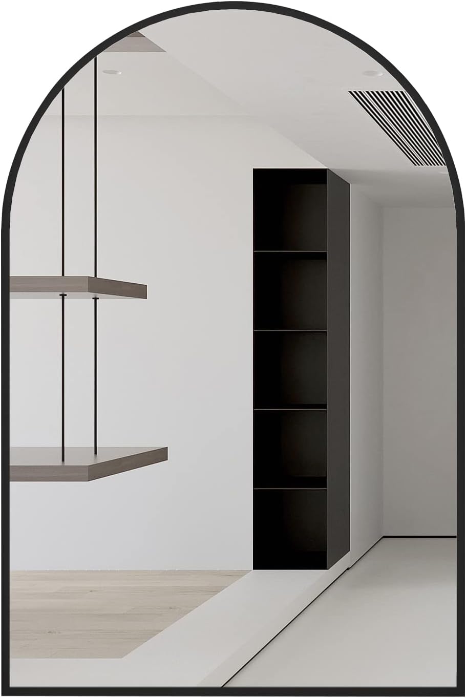 24x32 Inch Black Metal Framed Arched Bathroom Mirror