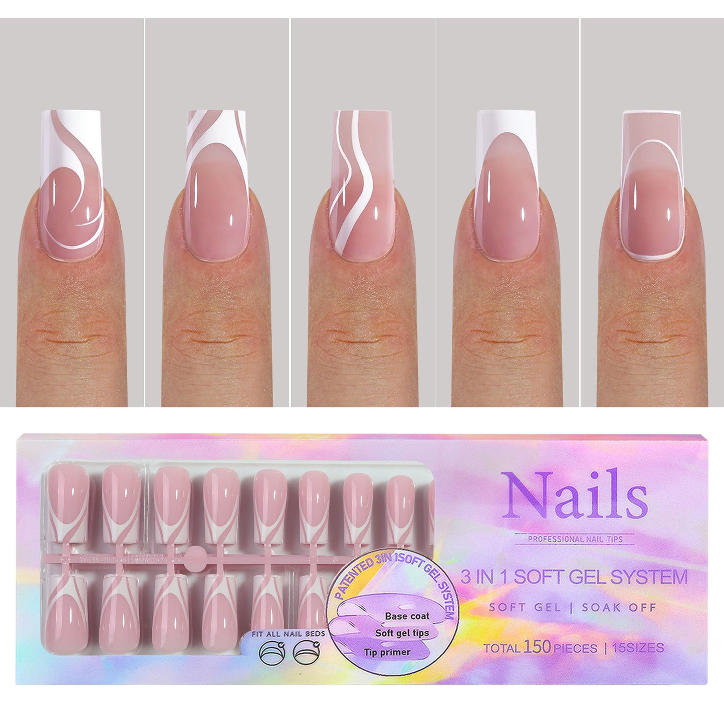 Manicure Nail Art & Wear Armor Set - French Seamless Detachable Tips