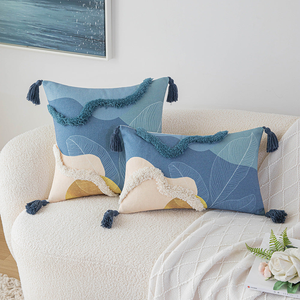 Morandi Color Tufted Pillow Cover - Waist Cushion Cover with Embroidery
