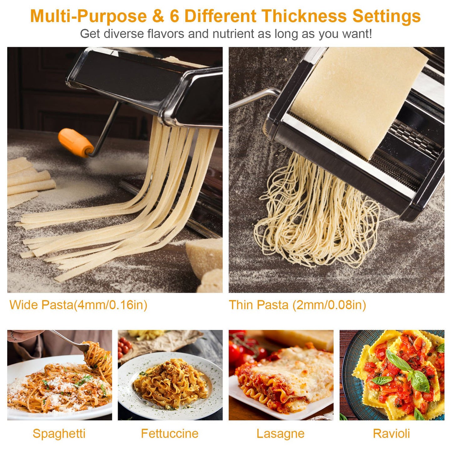 Stainless Steel Pasta Machine with 9 Thickness Settings