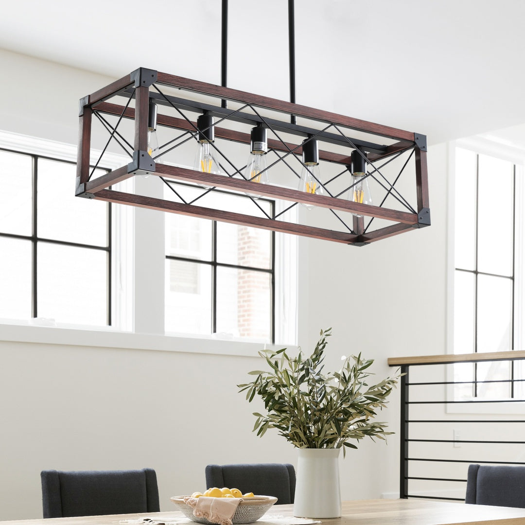 32-inch Redwood Industrial Farmhouse Pendant Light Chandelier