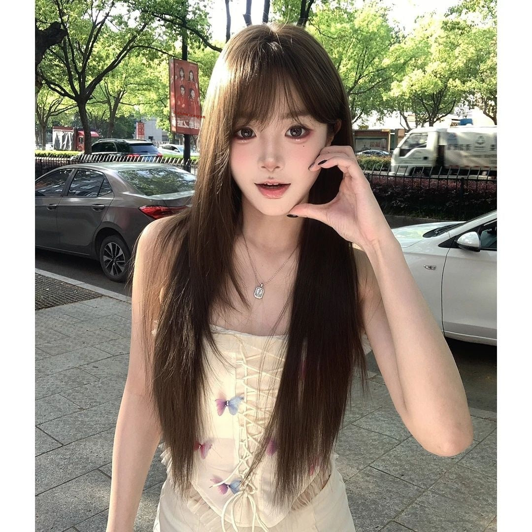 Black Tea-Like Hair Wig - Natural Look Synthetic Hair Extension