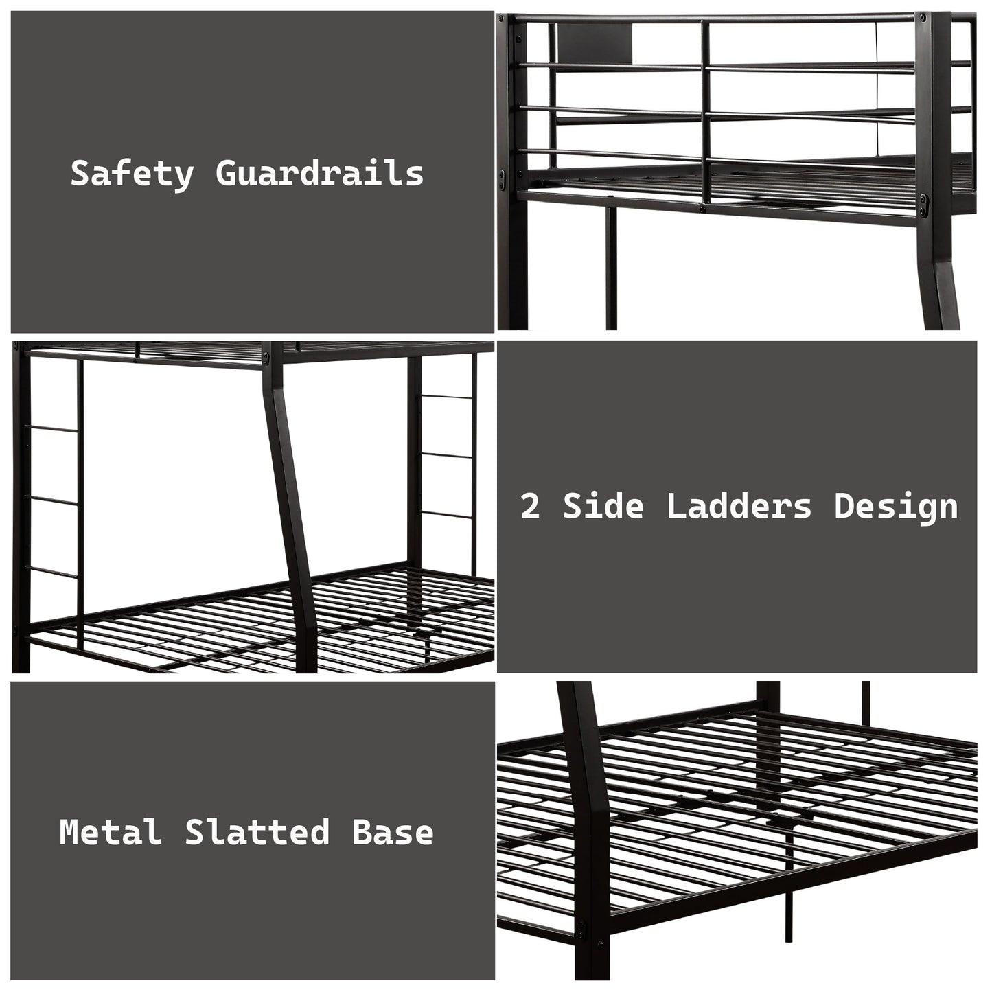 Limbra Sandy Black Finish Full XL Queen Bunk Bed - Metal Frame
