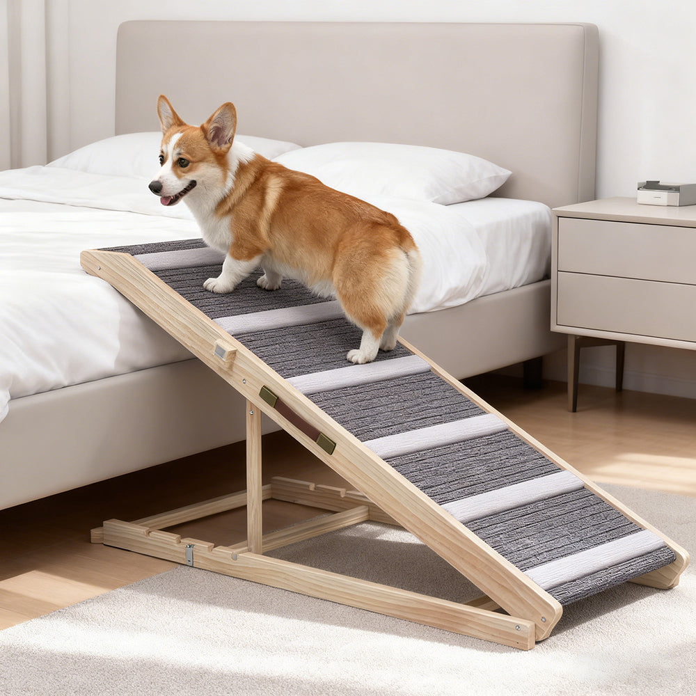 Adjustable Dog Ramp for Couch and Car - Non-Slip Foldable Pet Step with Wooden Finish