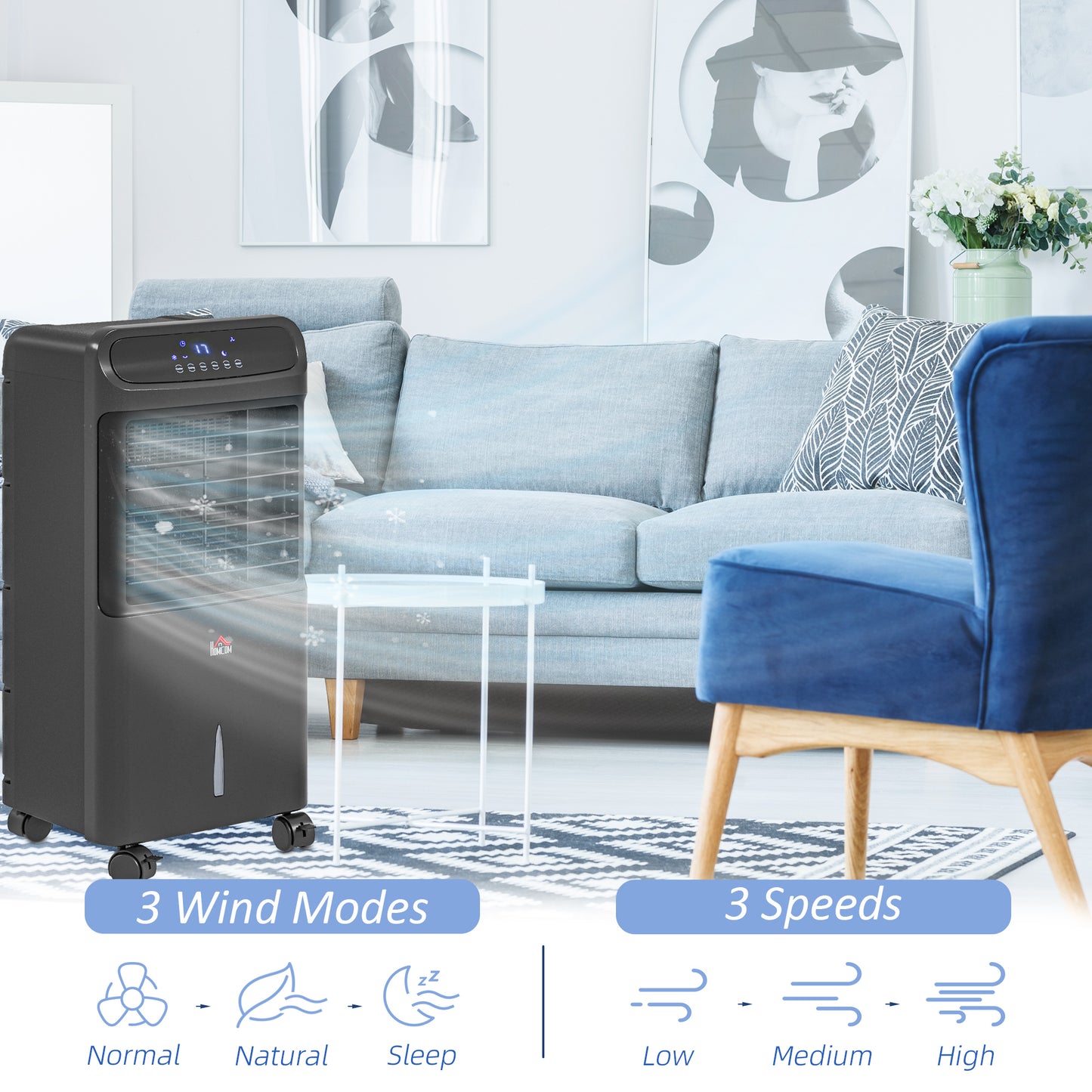 3-in-1 Portable Evaporative Air Cooler with Remote, Oscillating, Timer - Black