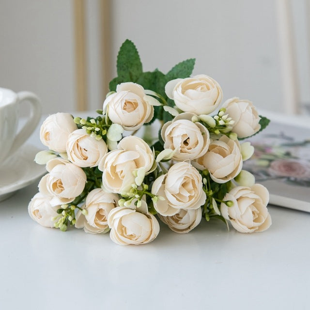 Simulation Nordic Rose Small Tea Buds Bouquet - Decorative Silk Flowers for Home & Garden