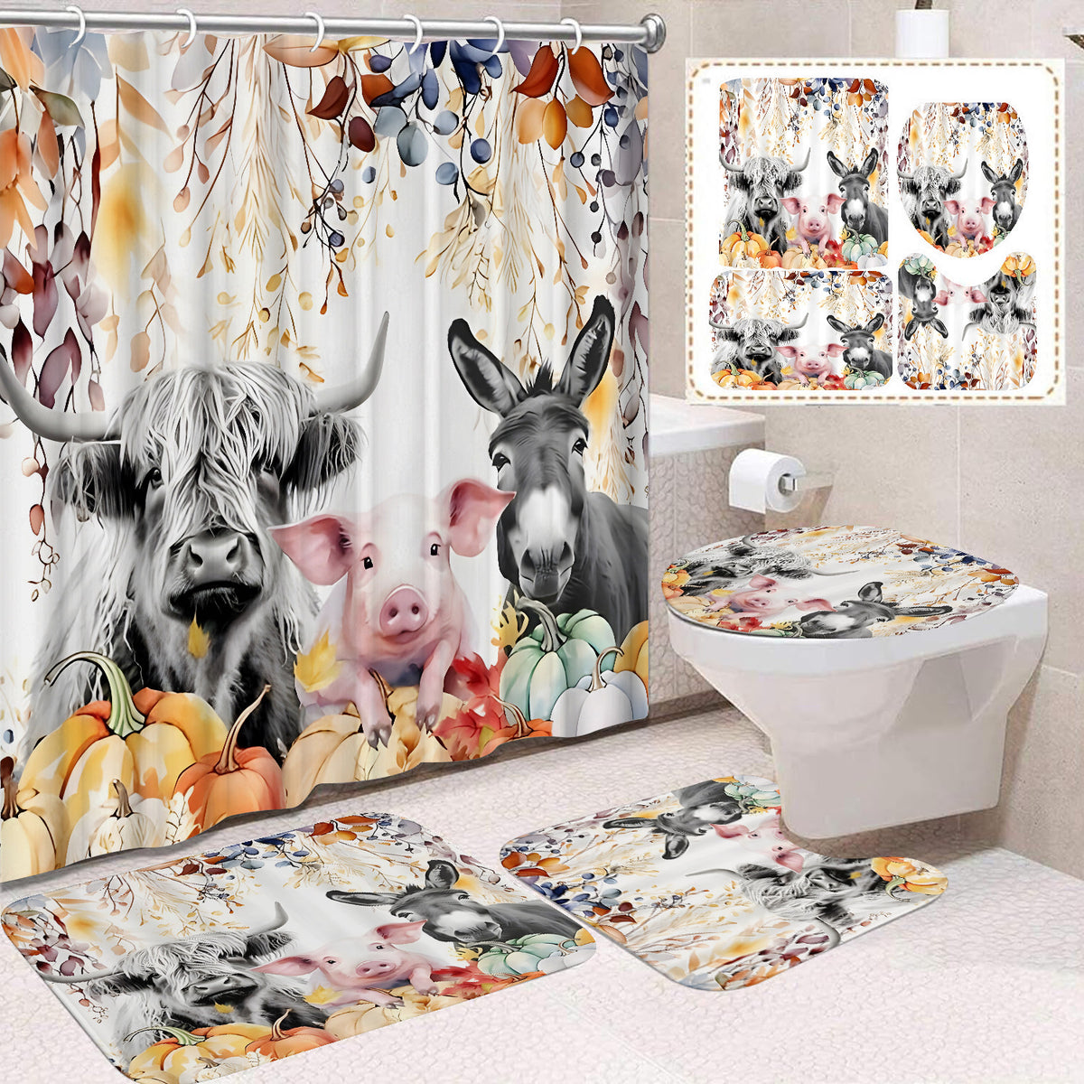 Waterproof Mildew-Resistant Shower Curtain Set - Multiple Sizes & Styles