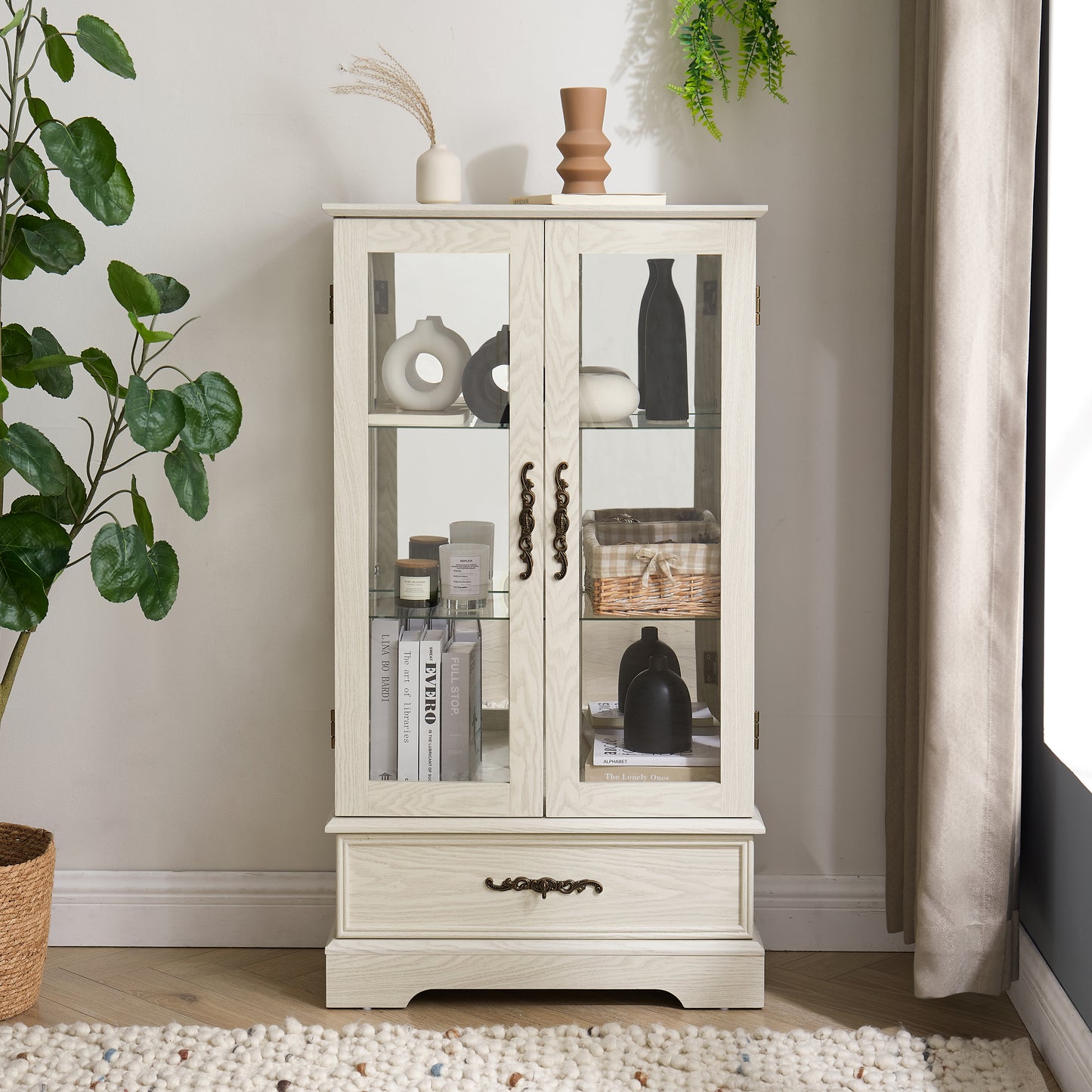 Lighted Glass Curio Cabinet with Adjustable Shelves - White