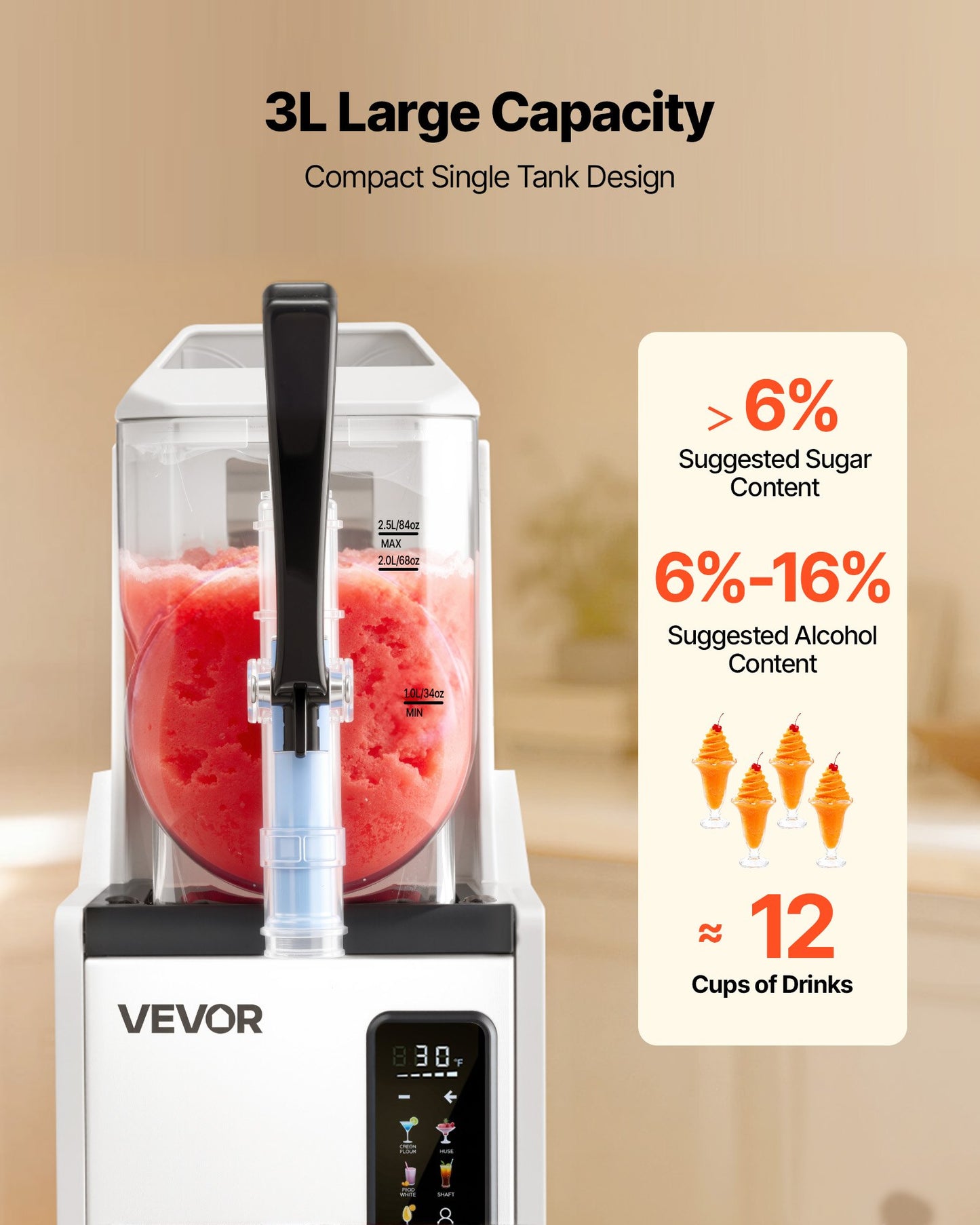 3L Slushie Machine for Frozen Drinks - No Ice Needed, Self-Cleaning