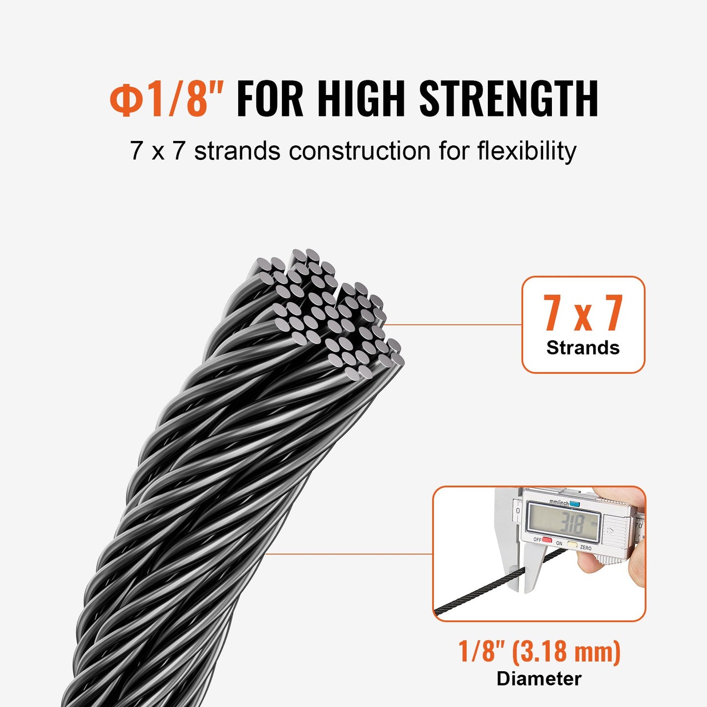 Stainless Steel Cable Rope 1/8 Inch 500 Ft for Garden Fence & Railing