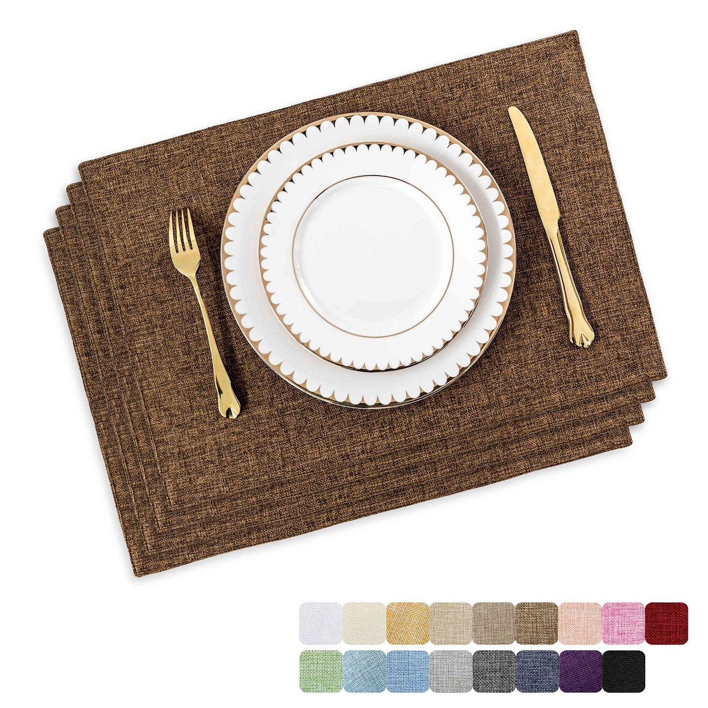 Solid Color Double-Layer Linen Placemat Heat-Insulating Non-Slip 33x48cm