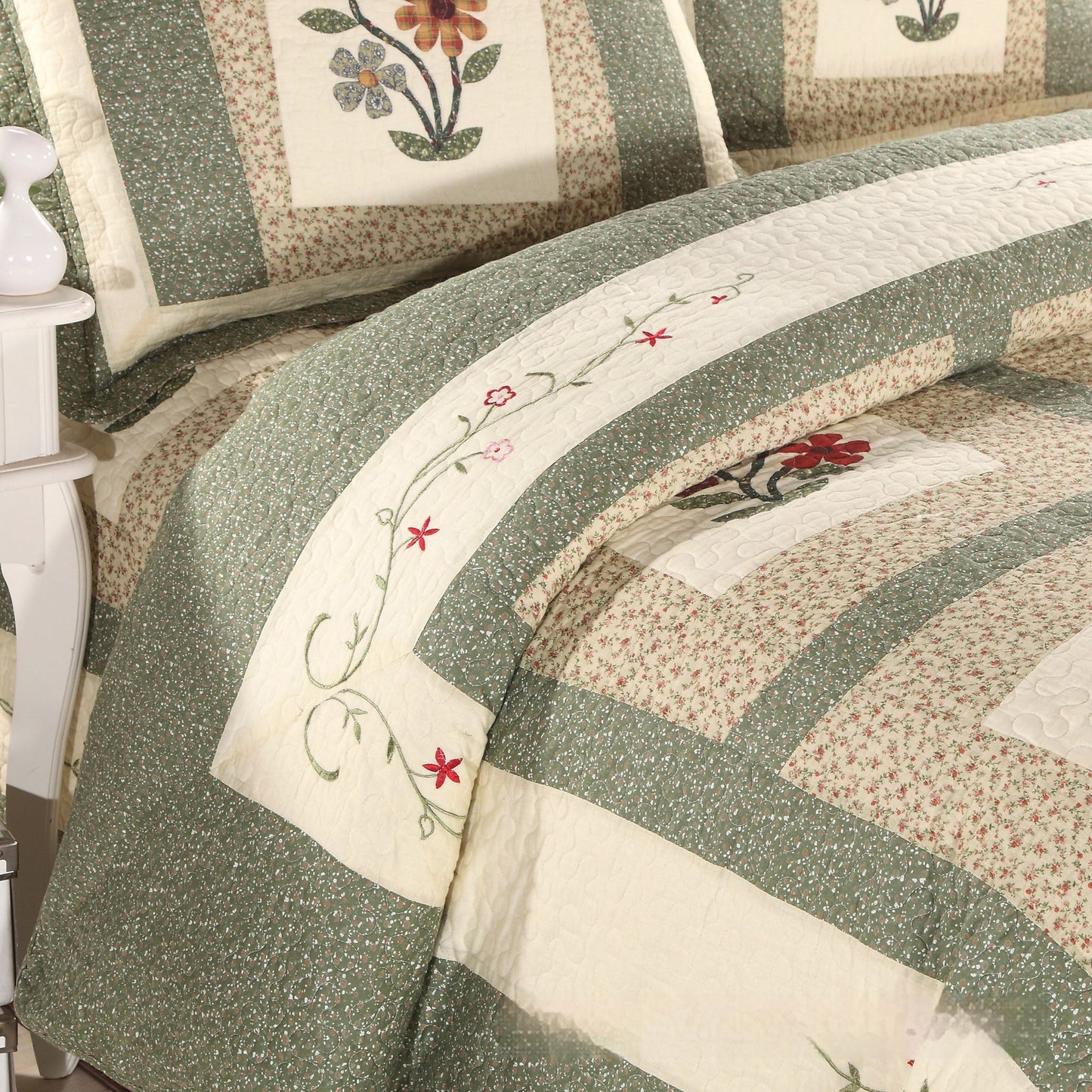Cotton Summer Duvet Cover Set with Pillowcases - Green, 3 Pieces