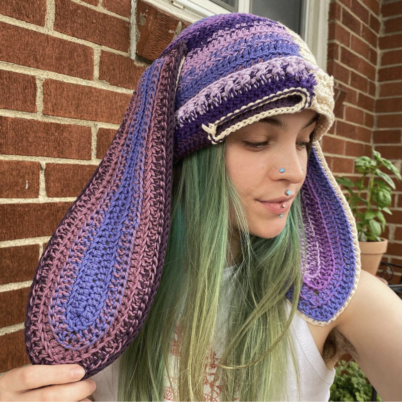 Knitted Rabbit Ear Mask Hat - Funny One-Eye Exposed Horn Thermal & Windproof