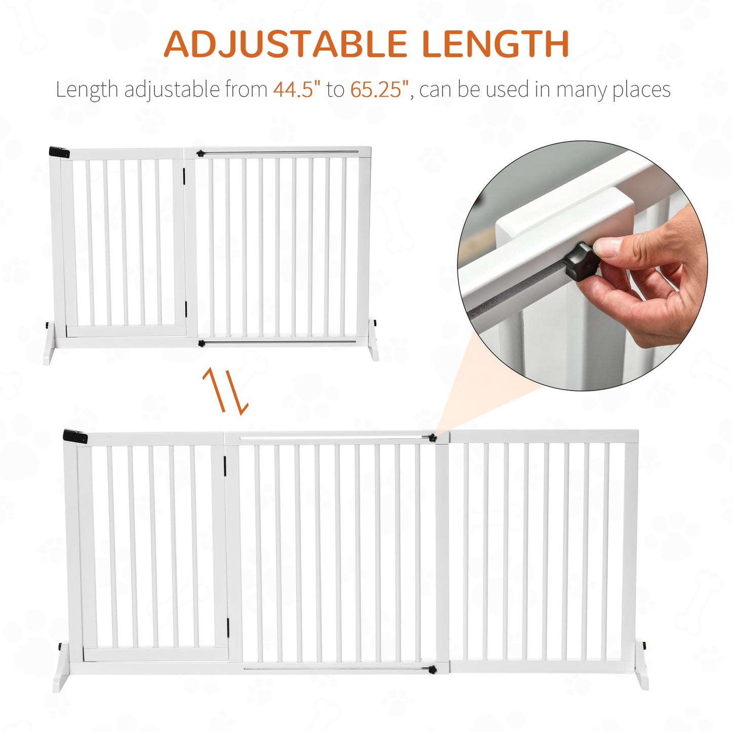 Adjustable Wooden Pet Gate with Lockable Door, 3 Panels, Freestanding, White