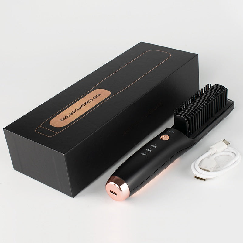 Dual-Use Wireless Hair Comb and Straightener for Curly and Straight Hair