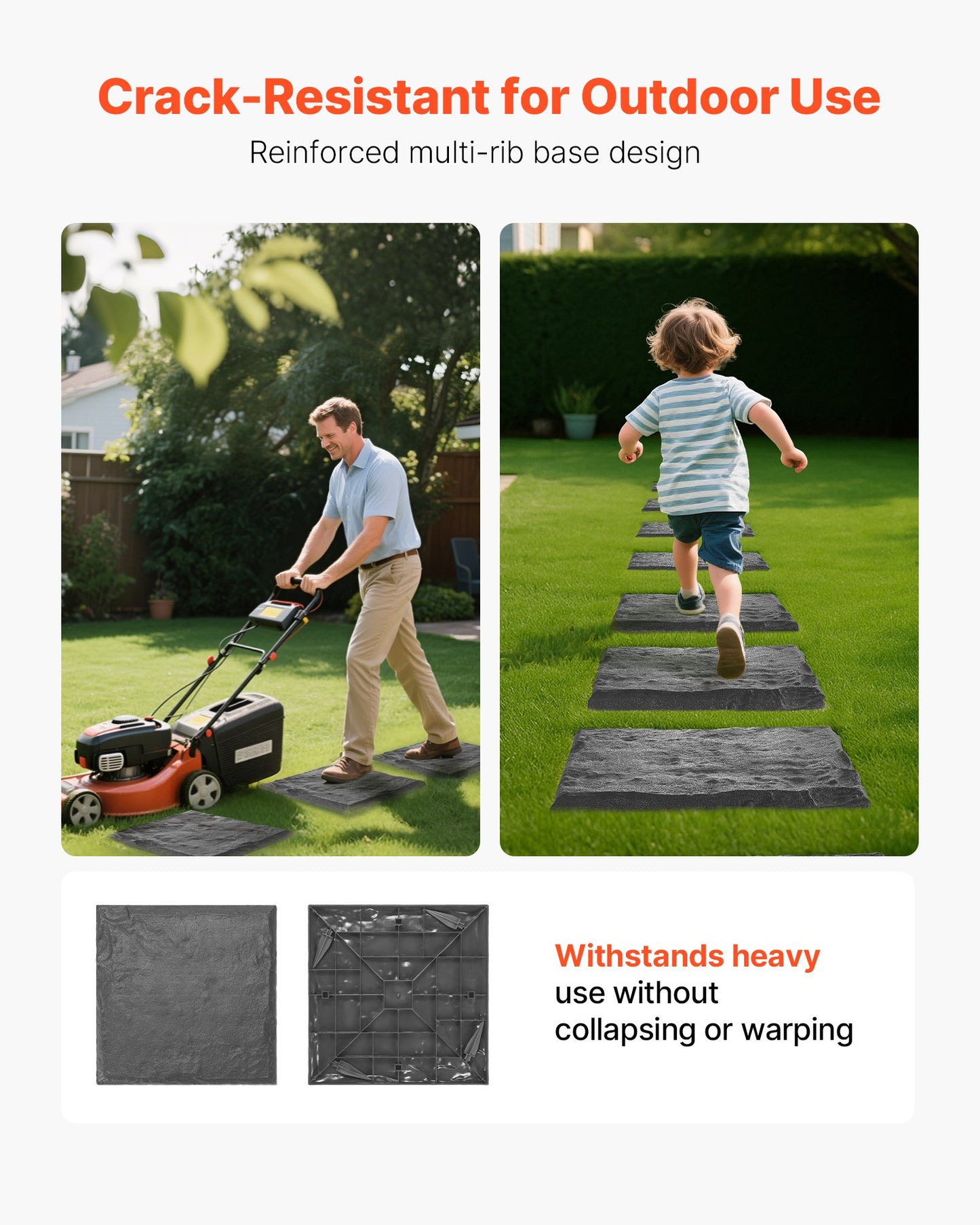 Garden Stepping Stones with Stakes - Weather-Resistant Grey Pathway Pavers 15.5x15.5 Inches (4 Pack)