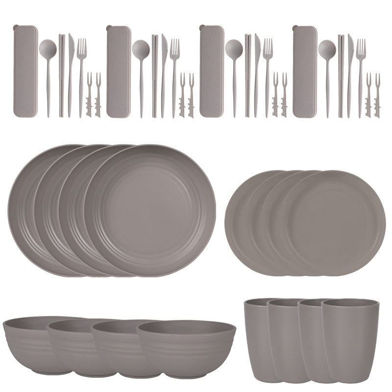 Wheat Straw Dinnerware Set for 4 - Camping & Outdoor Use