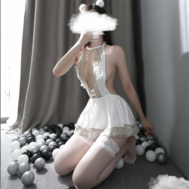 Sexy Lace-Up Nightdress with Deep V Neck and Short Design