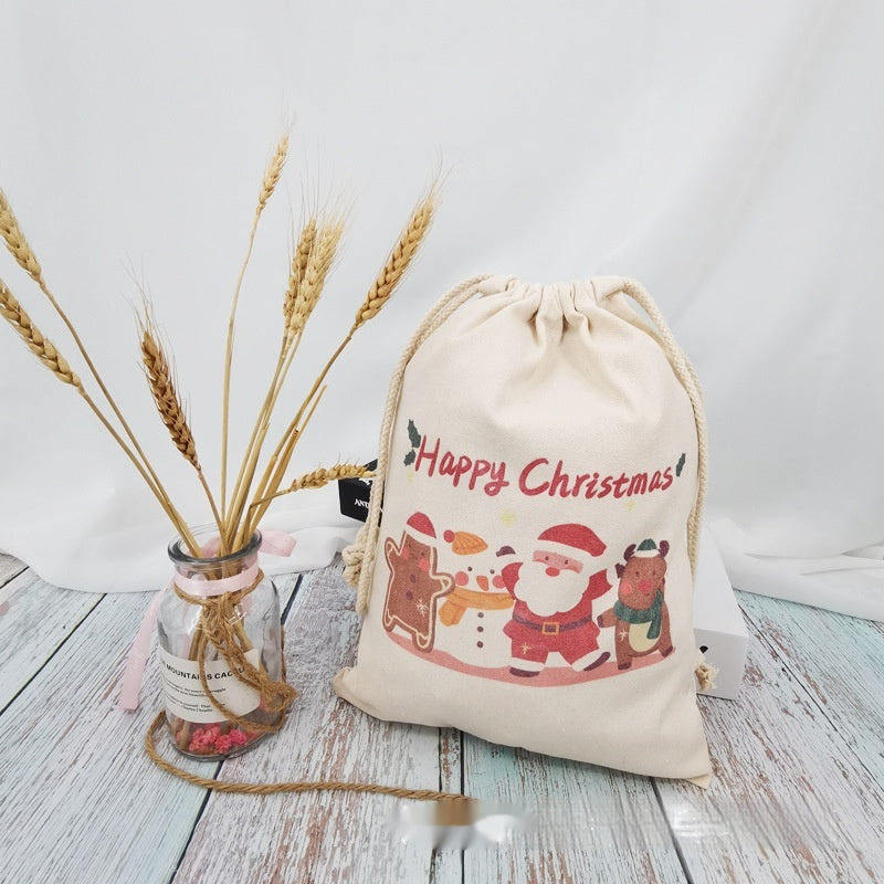 Christmas Canvas Drawstring Gift Bag Set - Multiple Sizes & Designs