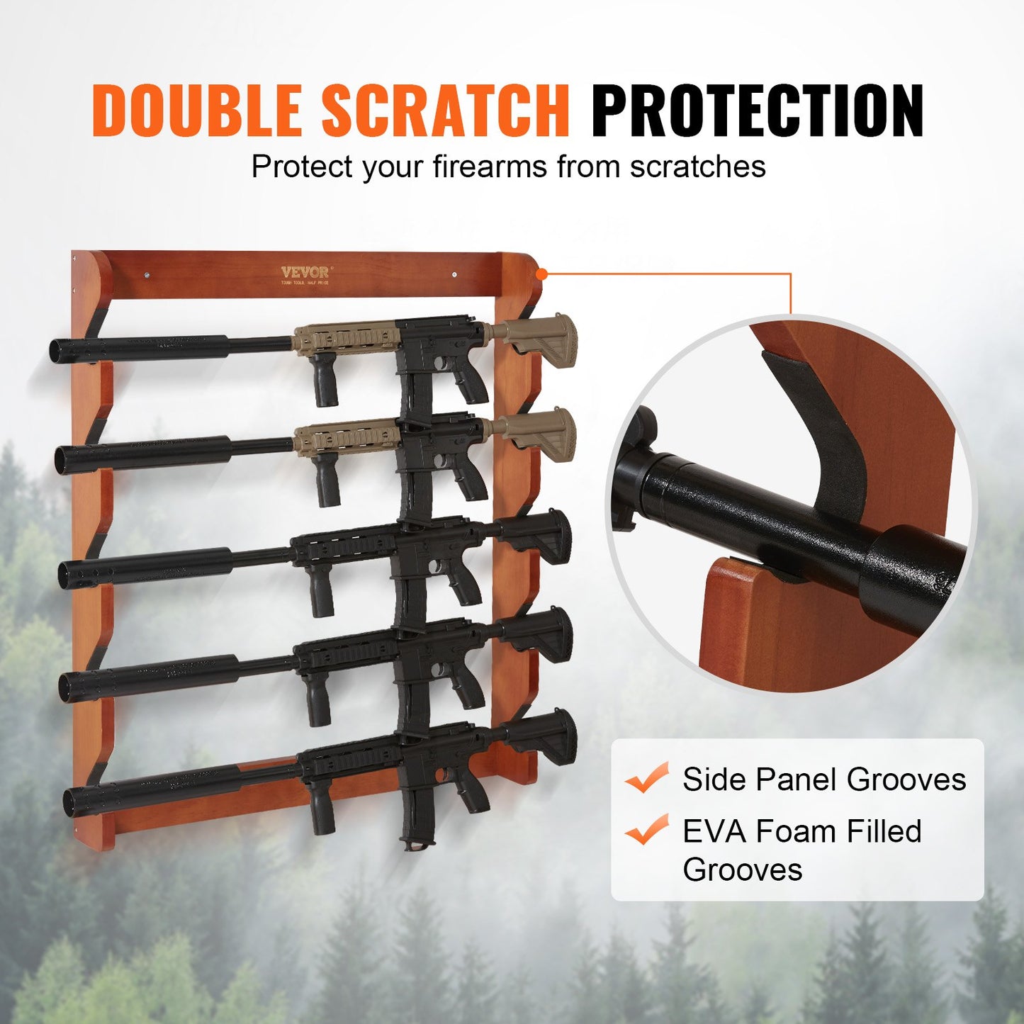Wood Gun Rack Wall Mount - Holds 5 Rifles & Shotguns, Heavy Duty Wall Storage