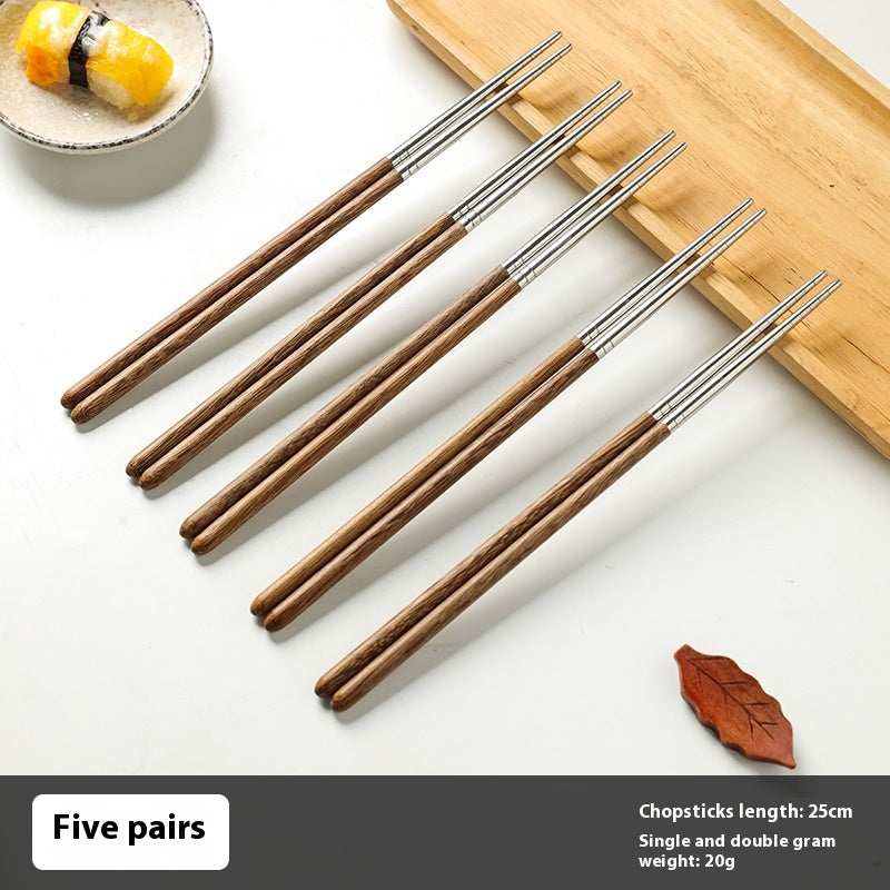Wooden Chicken Wings Chopsticks Set - Stainless Steel Reusable Dinnerware