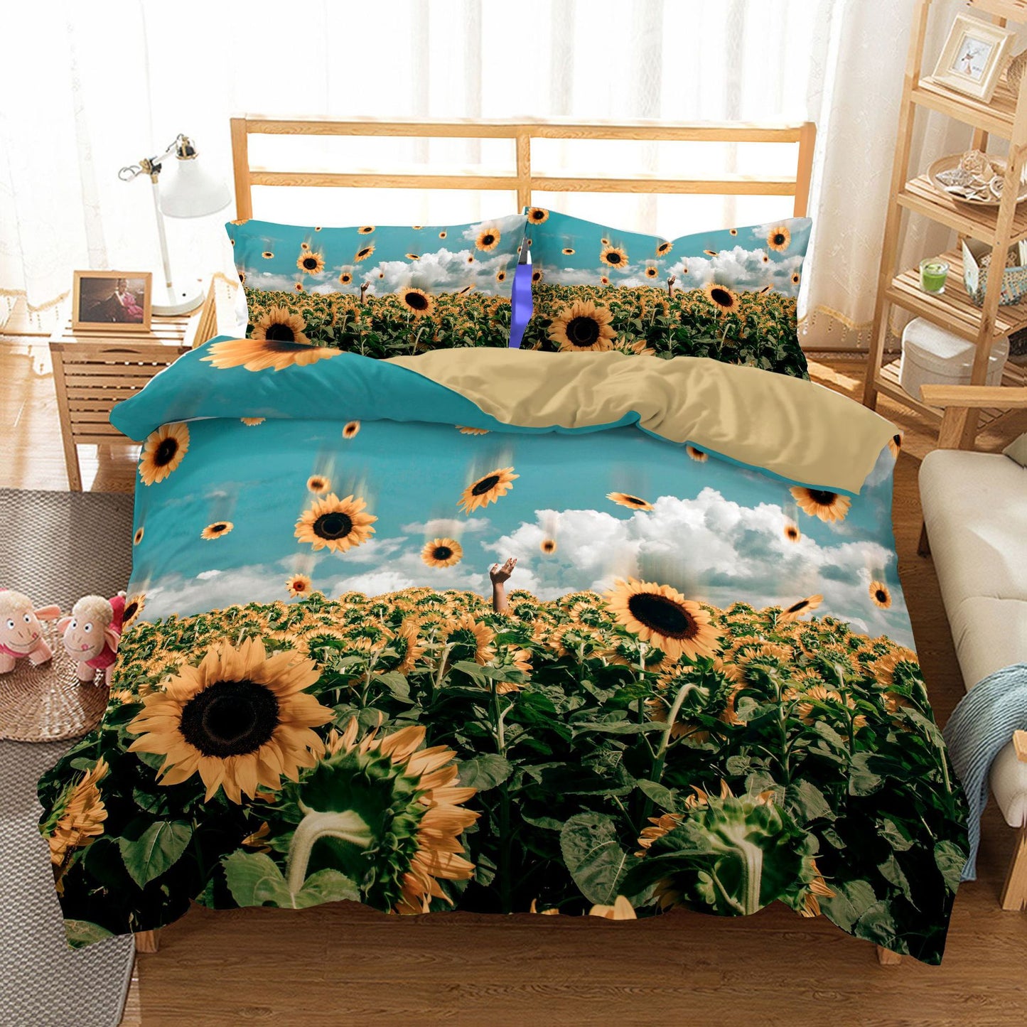 Three-Piece Sunflower Quilt Cover Set - 200x230cm Bedding Home Textile